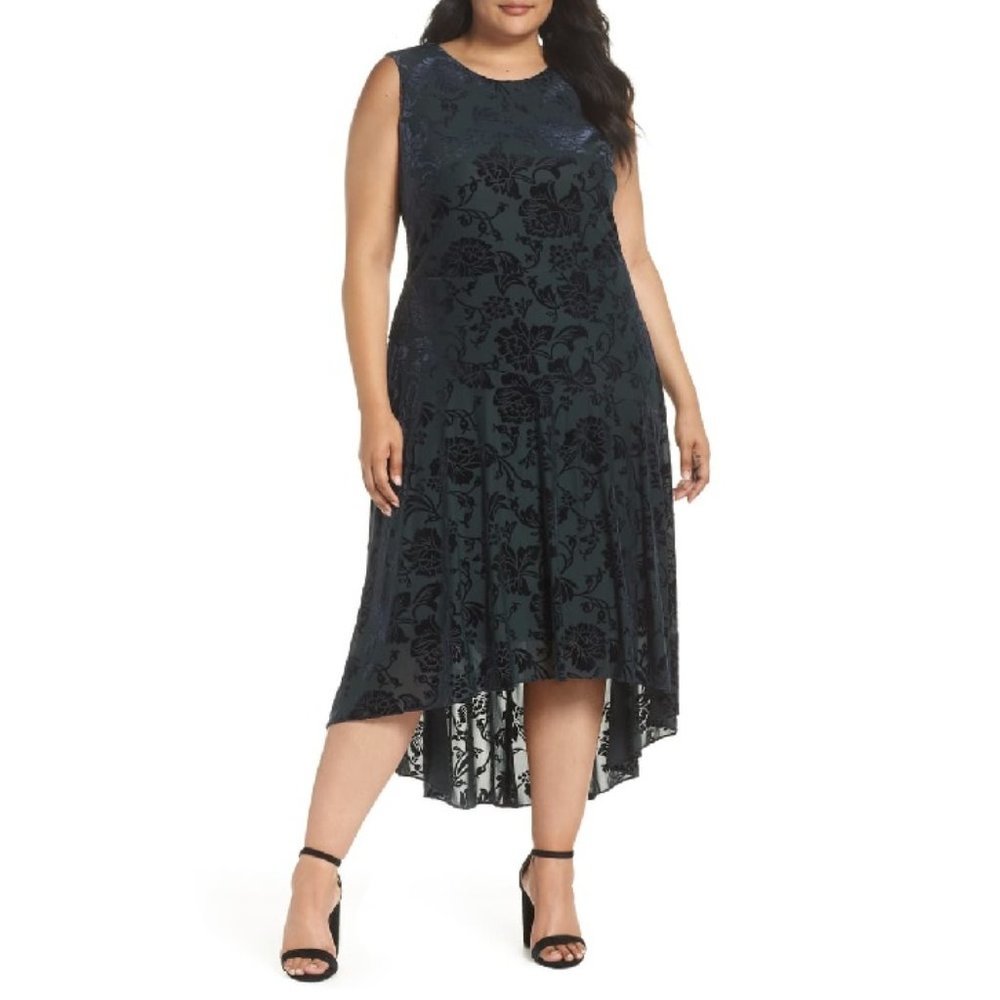 VINCE CAMUTO Burnout Velvet High/Low Midi Dress
